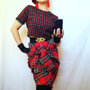 80s box cropped tartan top Vintage miss selfridge