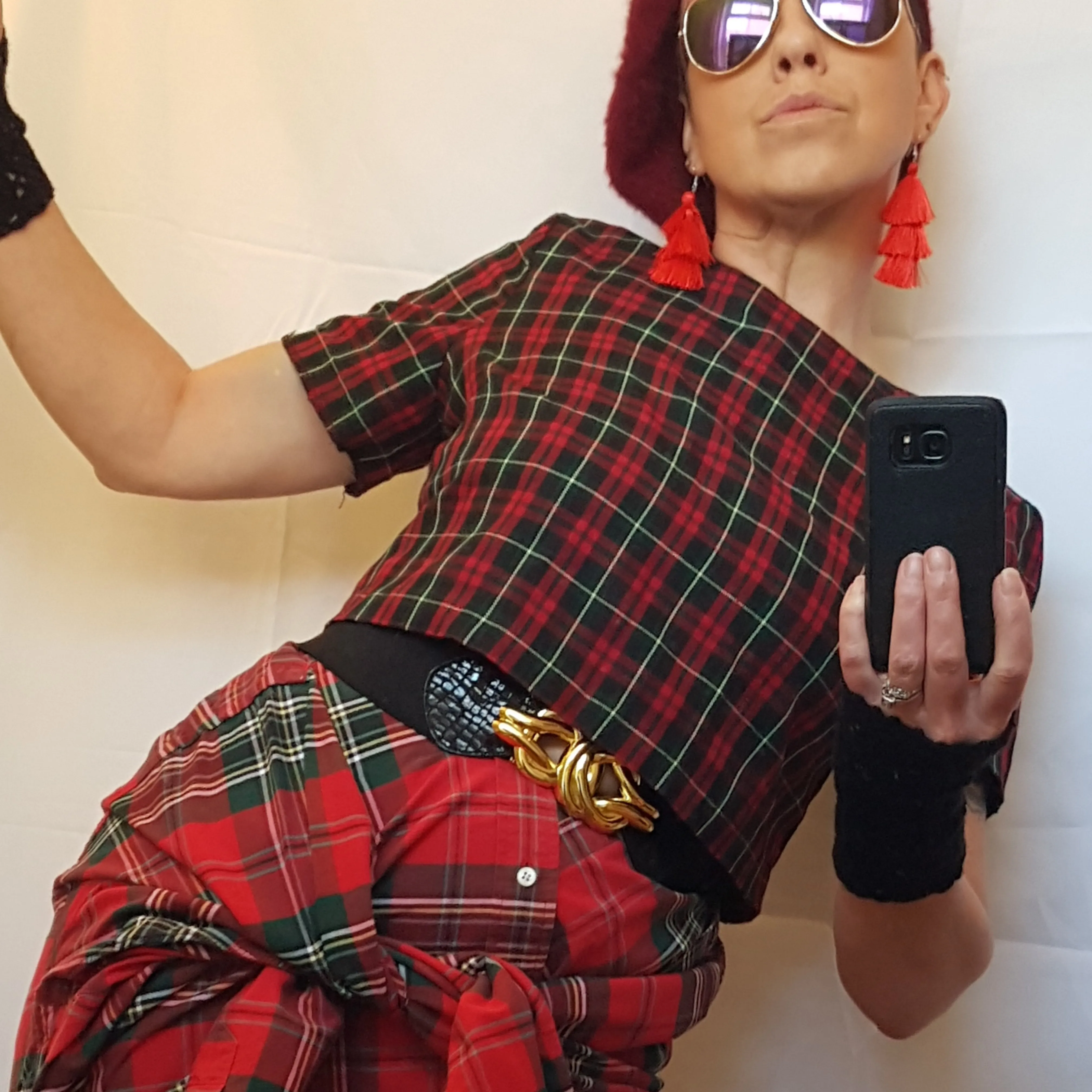80s box cropped tartan top Vintage miss selfridge