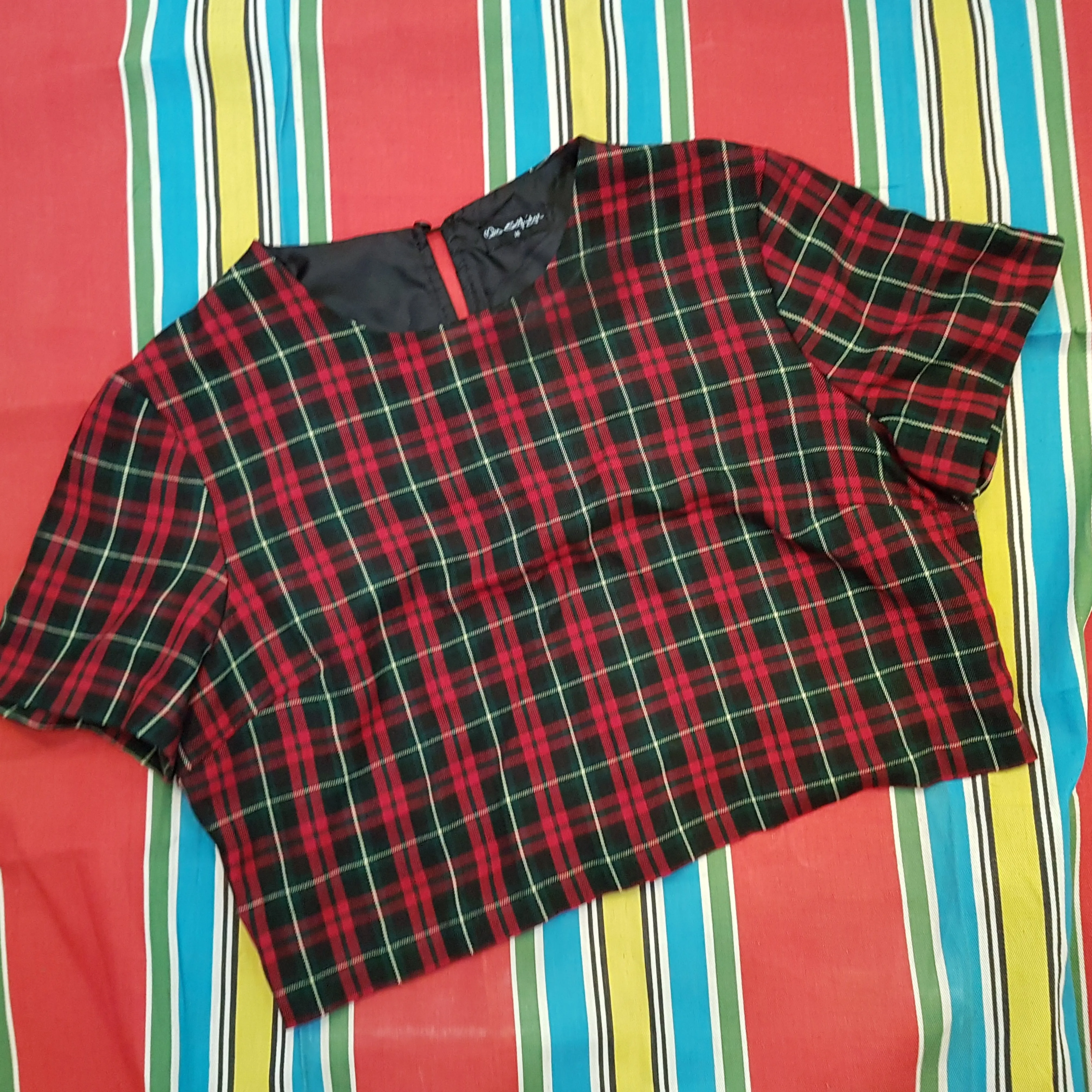80s box cropped tartan top Vintage miss selfridge