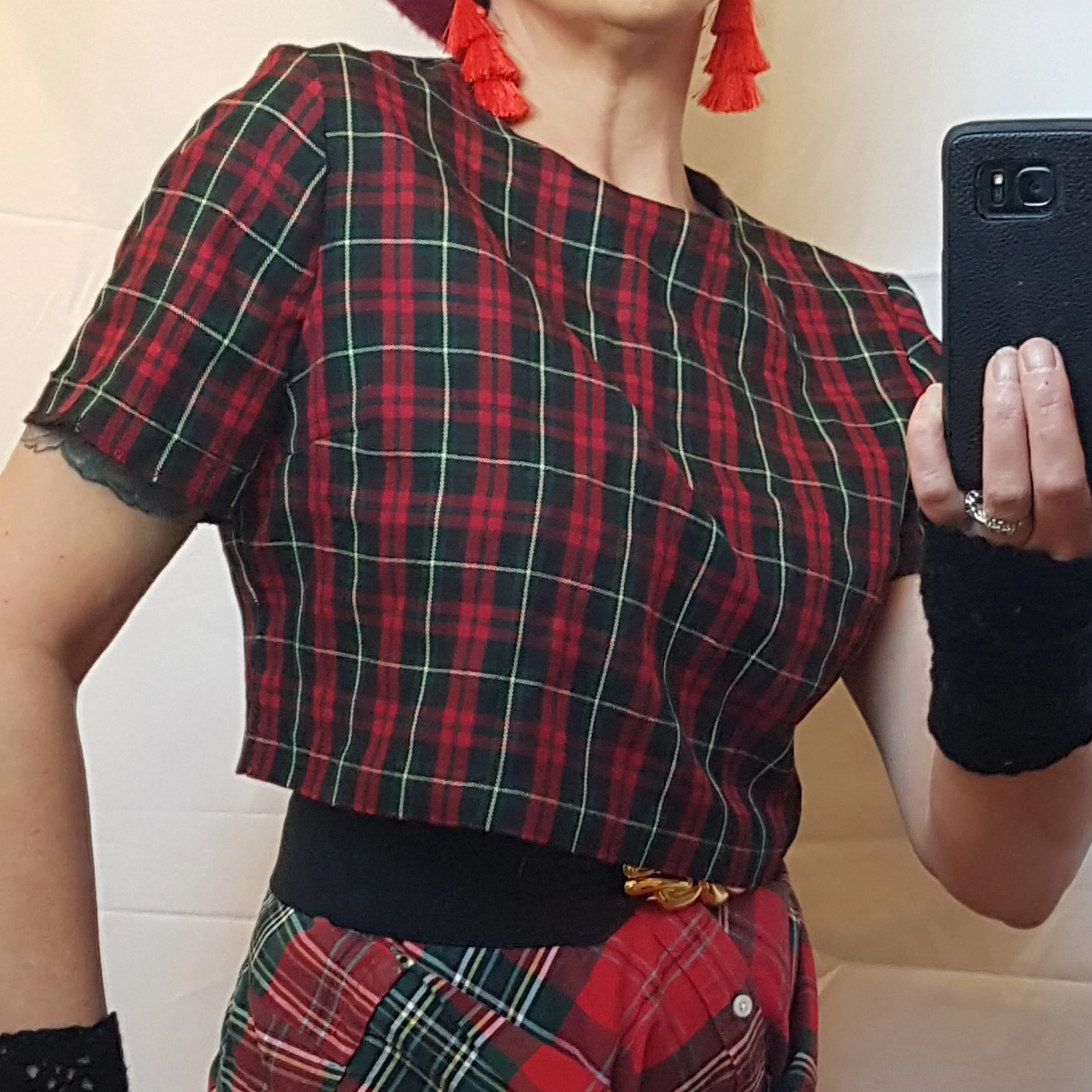 80s box cropped tartan top Vintage miss selfridge