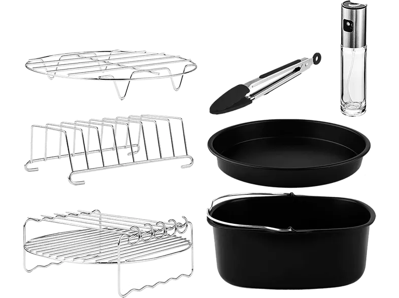 Accesorio freidora - Cecotec Cecofry Pack Accessories, 8 Accesorios, Acero inoxidable, Apto lavavajillas, Negro y Plateado