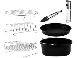 Accesorio freidora - Cecotec Cecofry Pack Accessories, 8 Accesorios, Acero inoxidable, Apto lavavajillas, Negro y Plateado