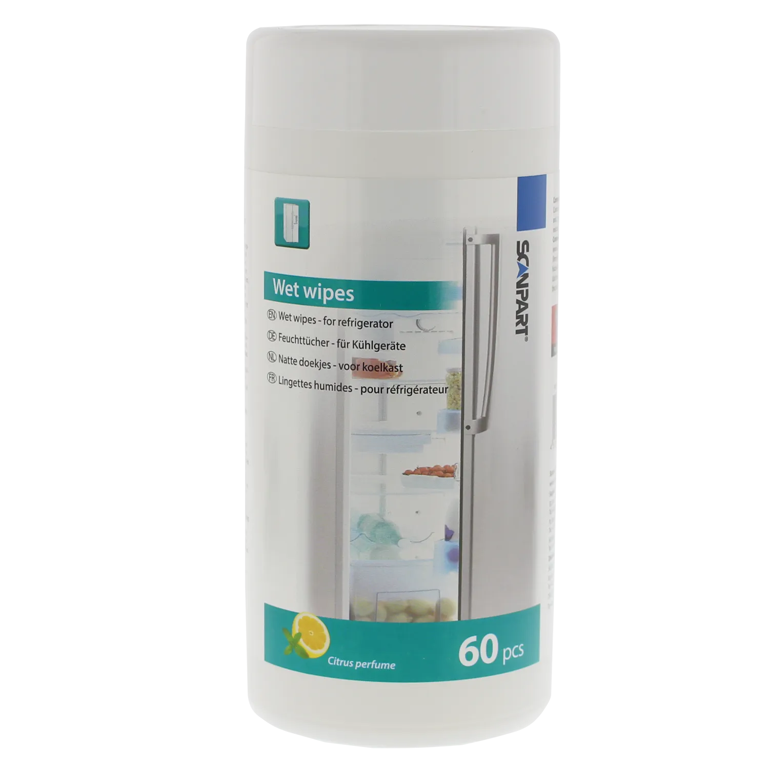 Accesorio frigorífico - Scanpart 1110000036, Toallitas húmedas, Fragancia limón, 60 unidades, Blanco