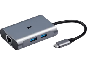 Adaptador USB-C a 2x USB-A 3.0, 1x RJ45 Gigabit LAN - ISY IAD-1018, Plata