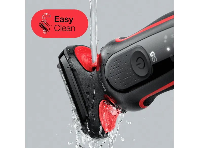 Afeitadora - Braun Series 5 51-R1200s, 3 Cuchillas, EasyClick, EasyClean,SensoFlex, Wet & Dry, Accesorio para corte de pelo, Rojo