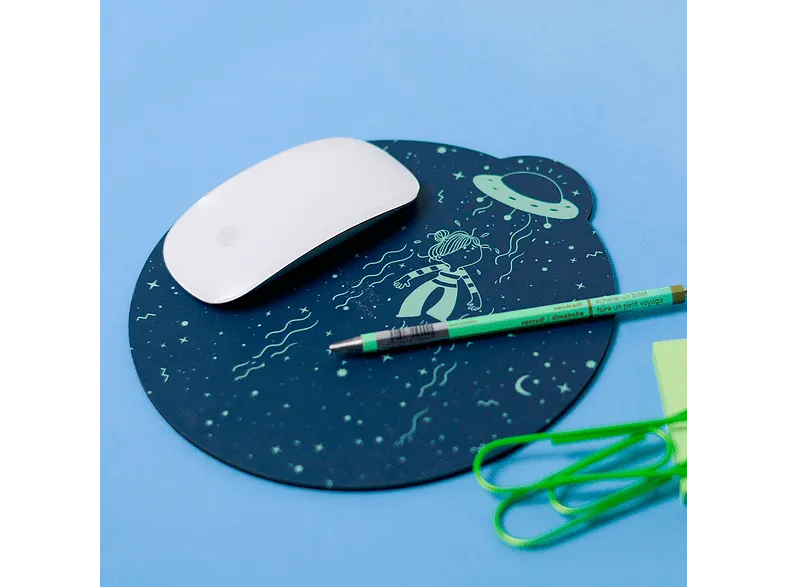Alfombrilla gaming - La Volátil WVOALF001, Ovni sobre una galaxia, Flexible, Verde agua
