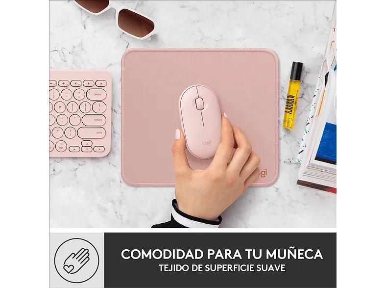 Alfombrilla ratón - Logitech  Mouse Pad Studio Series, Nylon/ PoliésterCaucho, Rosa