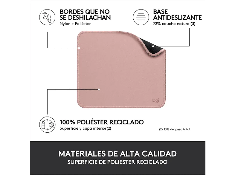 Alfombrilla ratón - Logitech  Mouse Pad Studio Series, Nylon/ PoliésterCaucho, Rosa