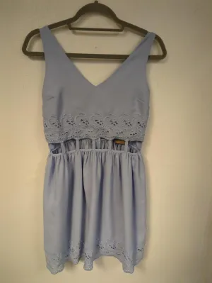 Baby blue cut out waist broderie anglaise detail strappy mini skater dress, Miss Selfridge, Size 10 (Polyester)