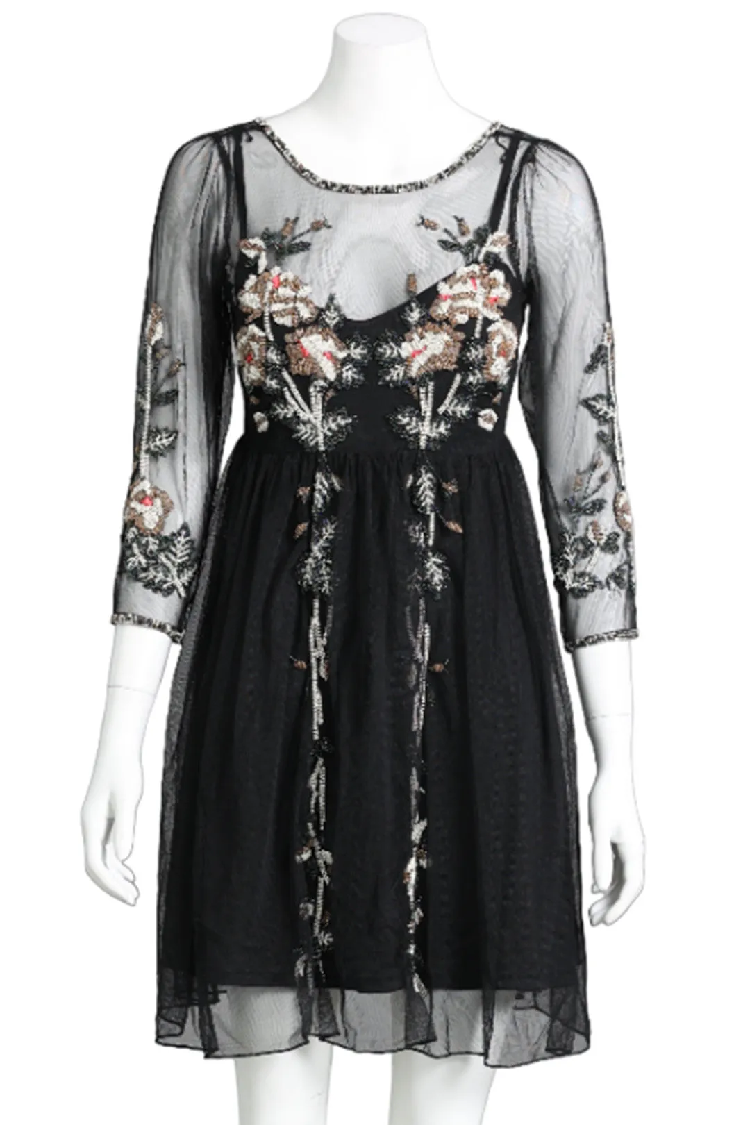 Beaded Mesh Black Cocktail Dress