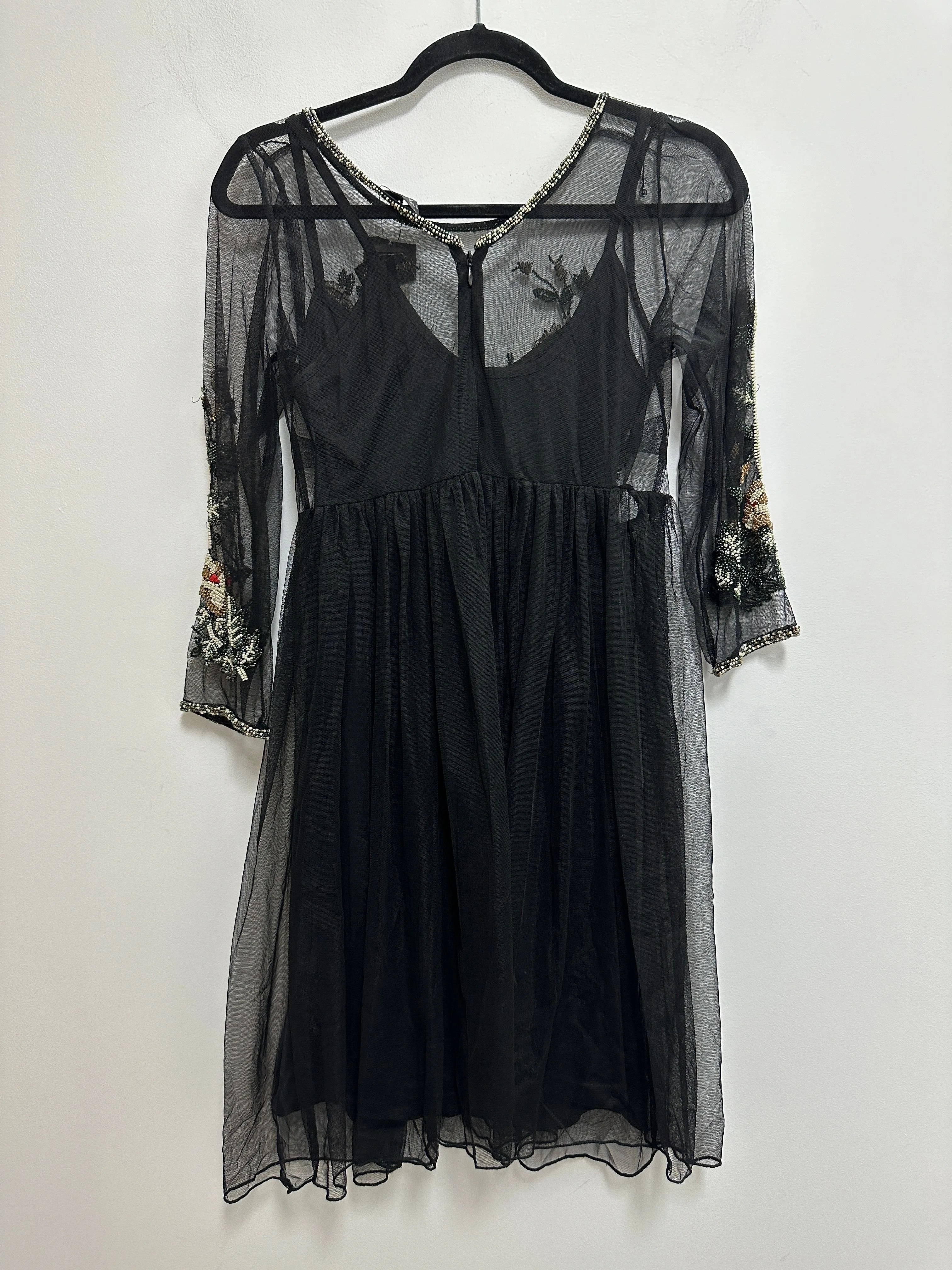 Beaded Mesh Black Cocktail Dress