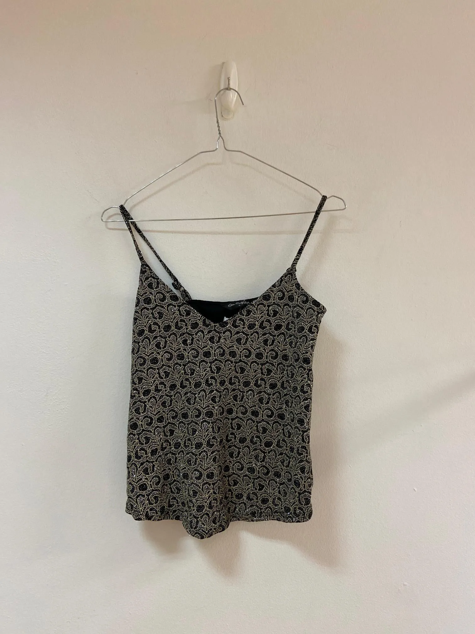 Black Embellished Cami, Miss Selfridge, Size 6 (Polyester, Metallised Fibres, Nylon, Elastane)