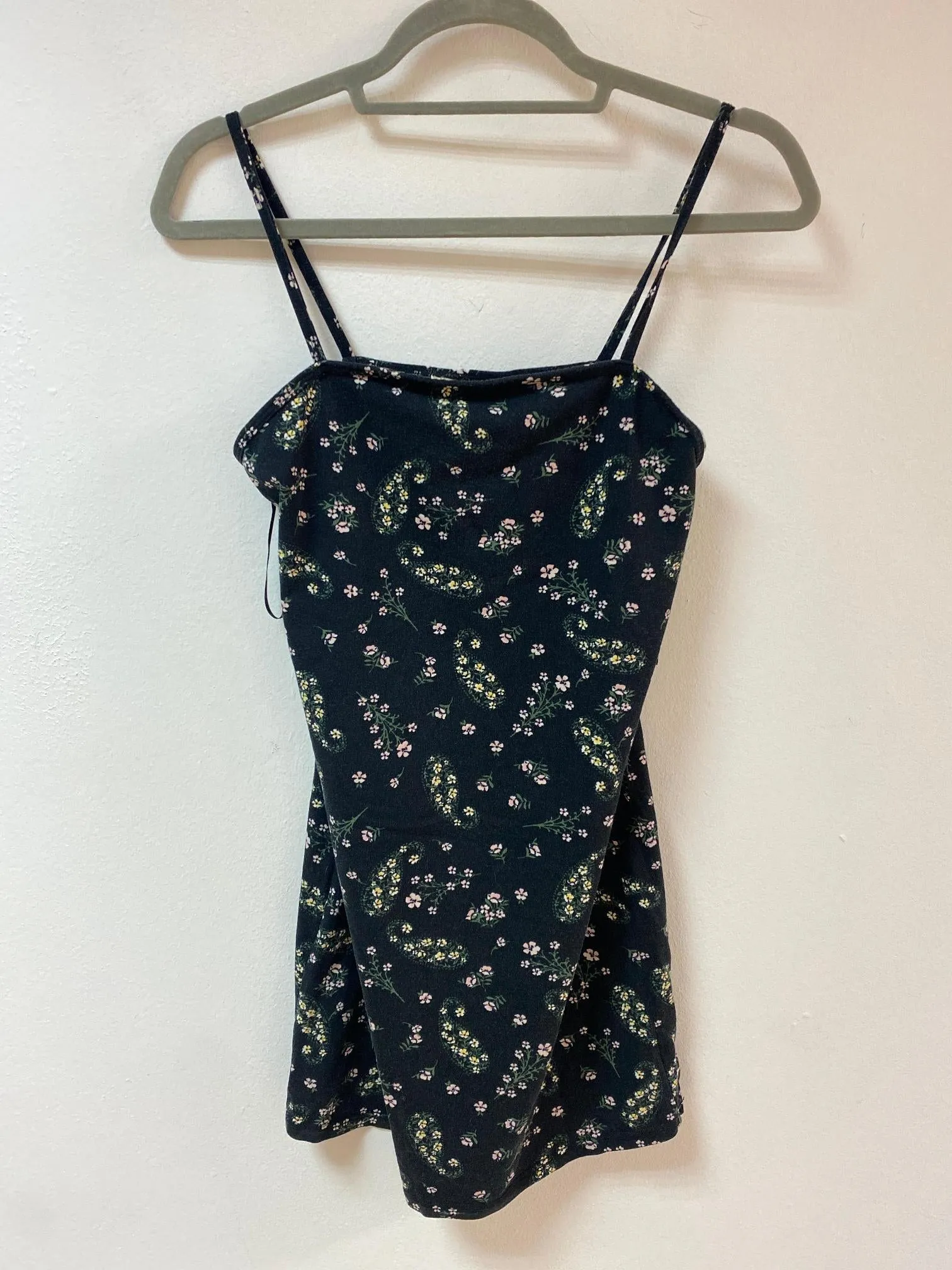 Black Floral Strappy Mini Dress, Miss Selfridge, Size 12, 14 (Cotton, Elastane)