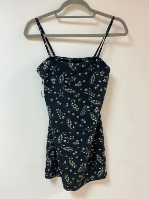 Black Floral Strappy Mini Dress, Miss Selfridge, Size 12, 14 (Cotton, Elastane)