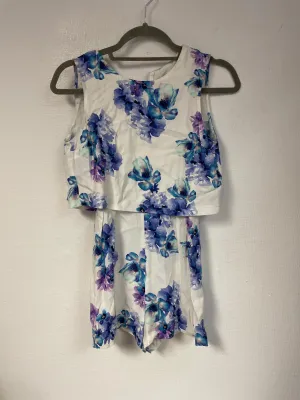 Blue and purple floral overlay playsuit, Miss Selfridge, Size 6 (Elastane, Viscose, Polyester)