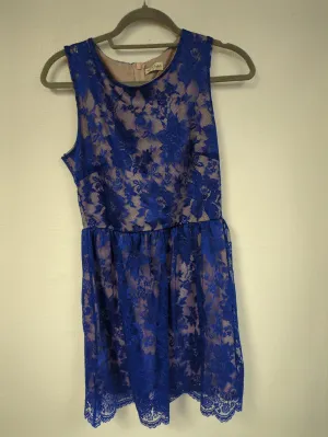 Blue sleeveless lace dress, Miss Selfridge, Size 12 (Polyester)