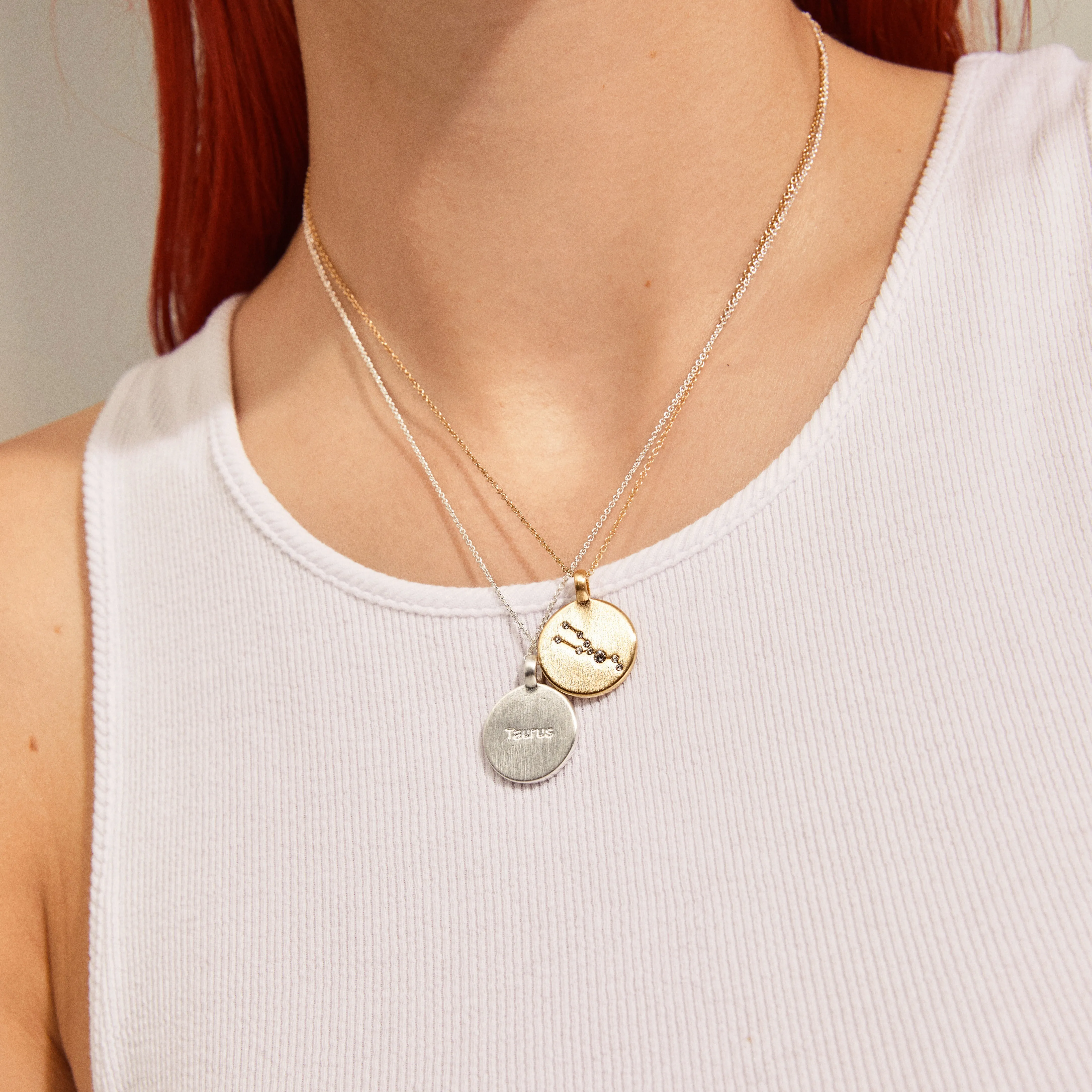 CAPRICORNUS Zodiac Sign Coin Necklace, silver-plated