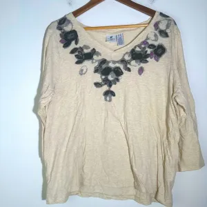 Caribbean Joe Cream Embellished Blouse