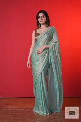 Chammak Challo Pastel Green Shimmer Satin Saree