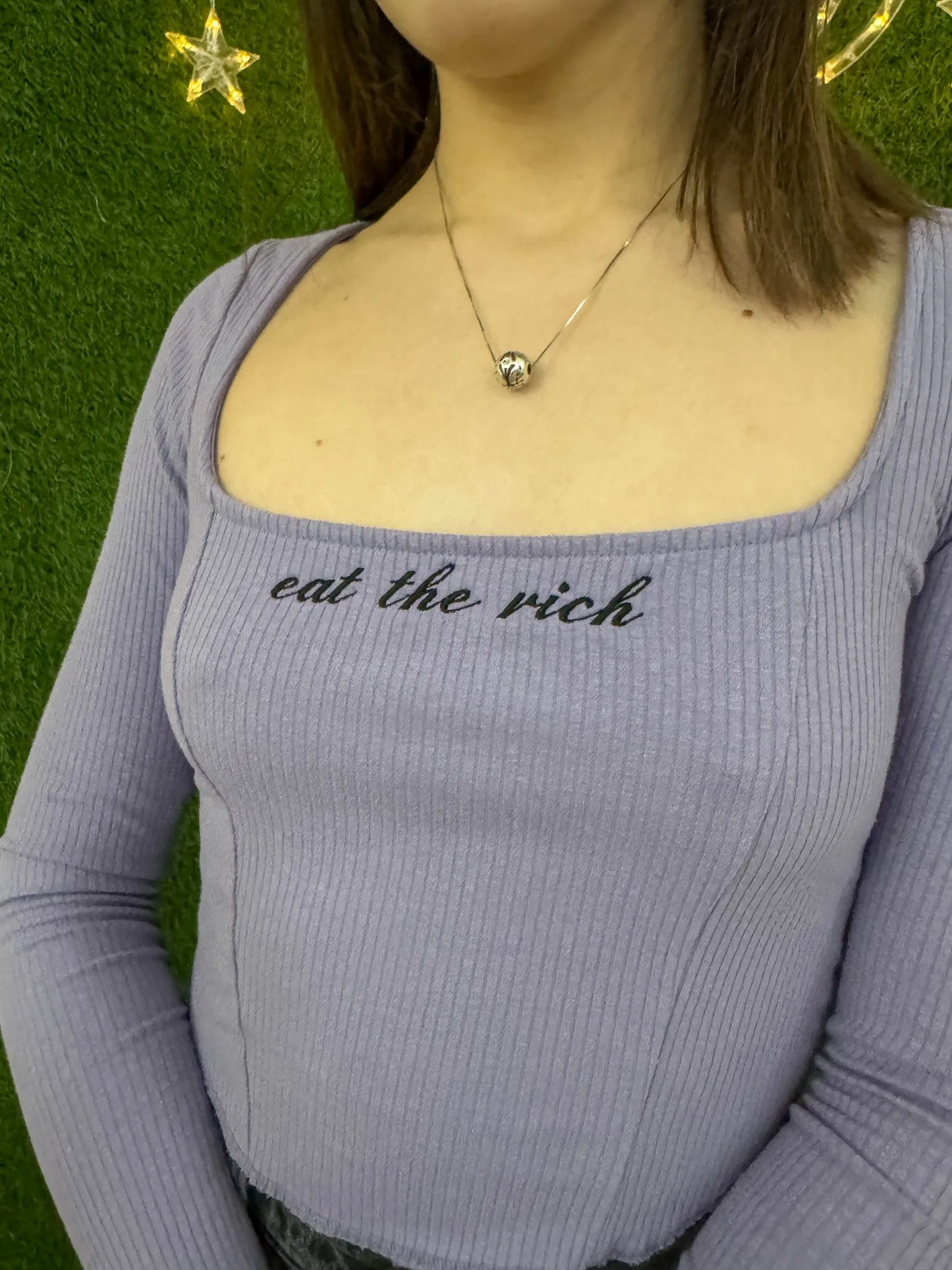 Eat The Rich Scoop Neck Cropped Long Sleeve XS
